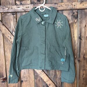 a.n.a Green Utility Jacket with Floral Embroidery